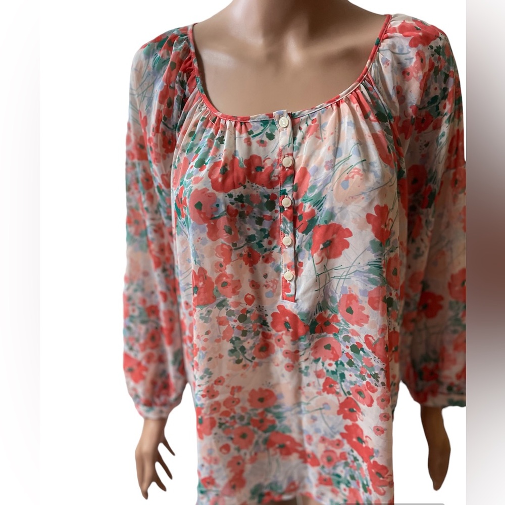 LC Lauren Conrad - Floral Sheer Long Sleeve Blouse with Buttons in Front